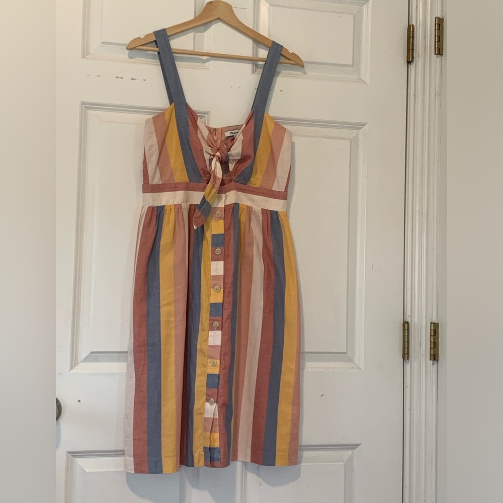 Madewell Striped Tie Front Button Down Midi Dress